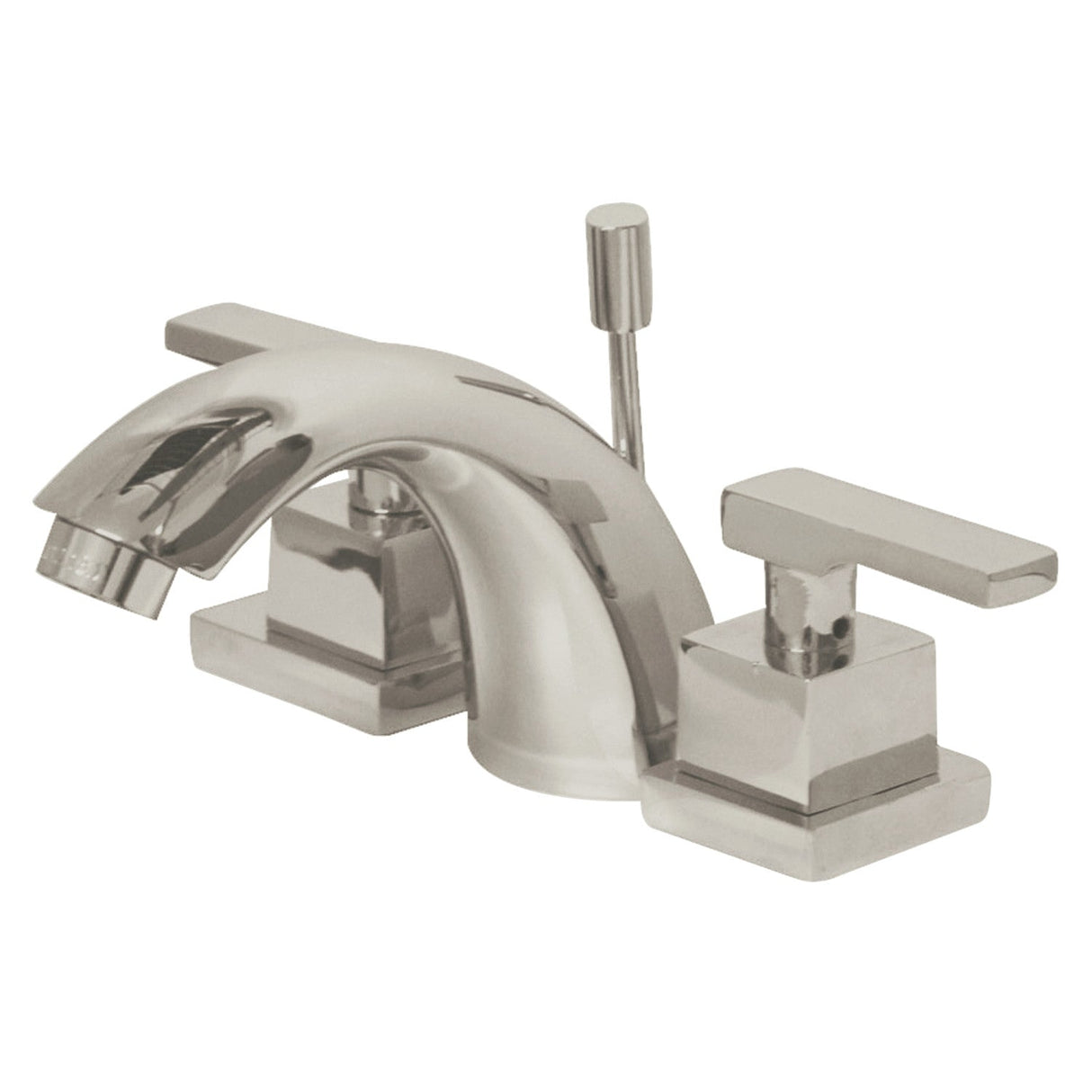 Executive KS2958QLL Two-Handle 3-Hole Deck Mount Mini-Widespread Bathroom Faucet with Brass Pop-Up, Brushed Nickel