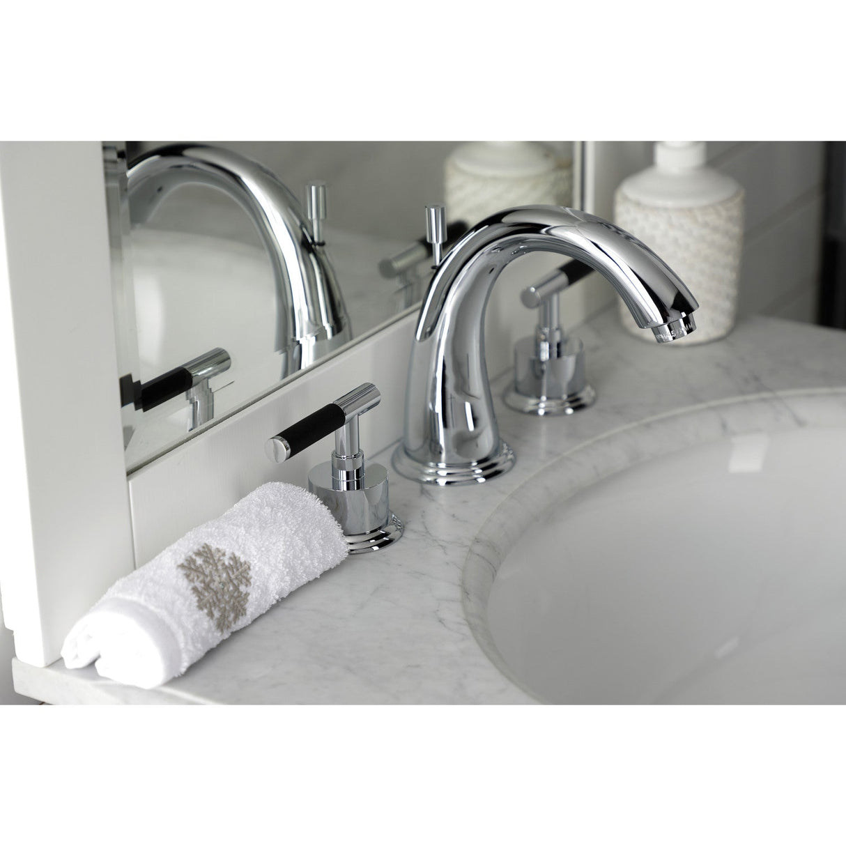 Kaiser KS2961CKL Two-Handle Deck Mount Widespread Bathroom Faucet with Brass Pop-Up, Polished Chrome