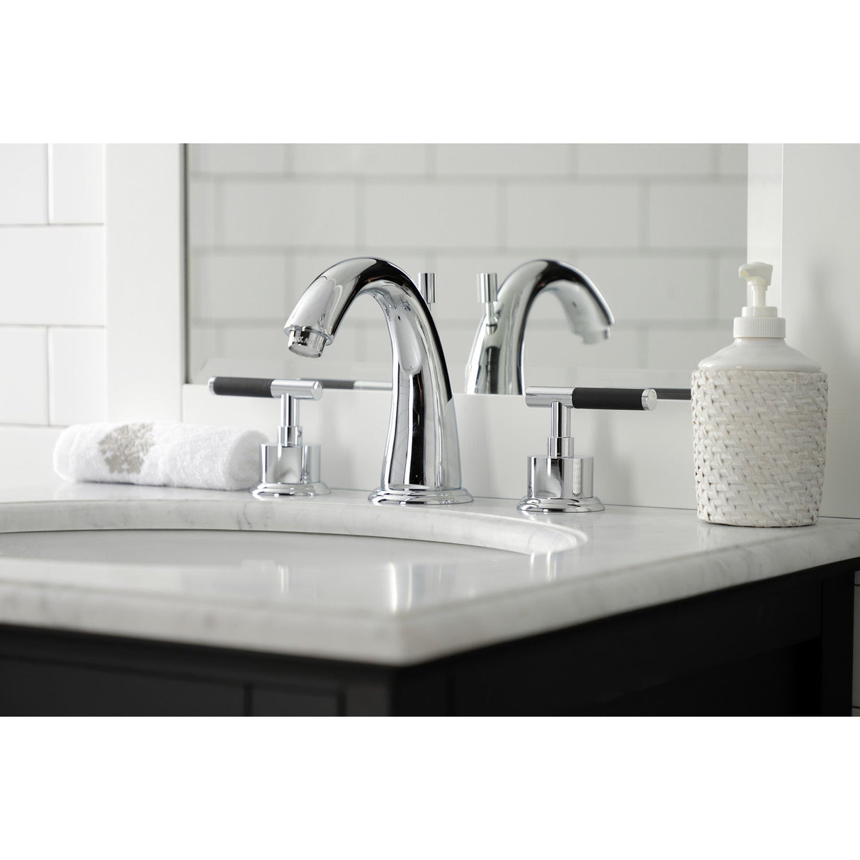 Kaiser KS2961CKL Two-Handle Deck Mount Widespread Bathroom Faucet with Brass Pop-Up, Polished Chrome