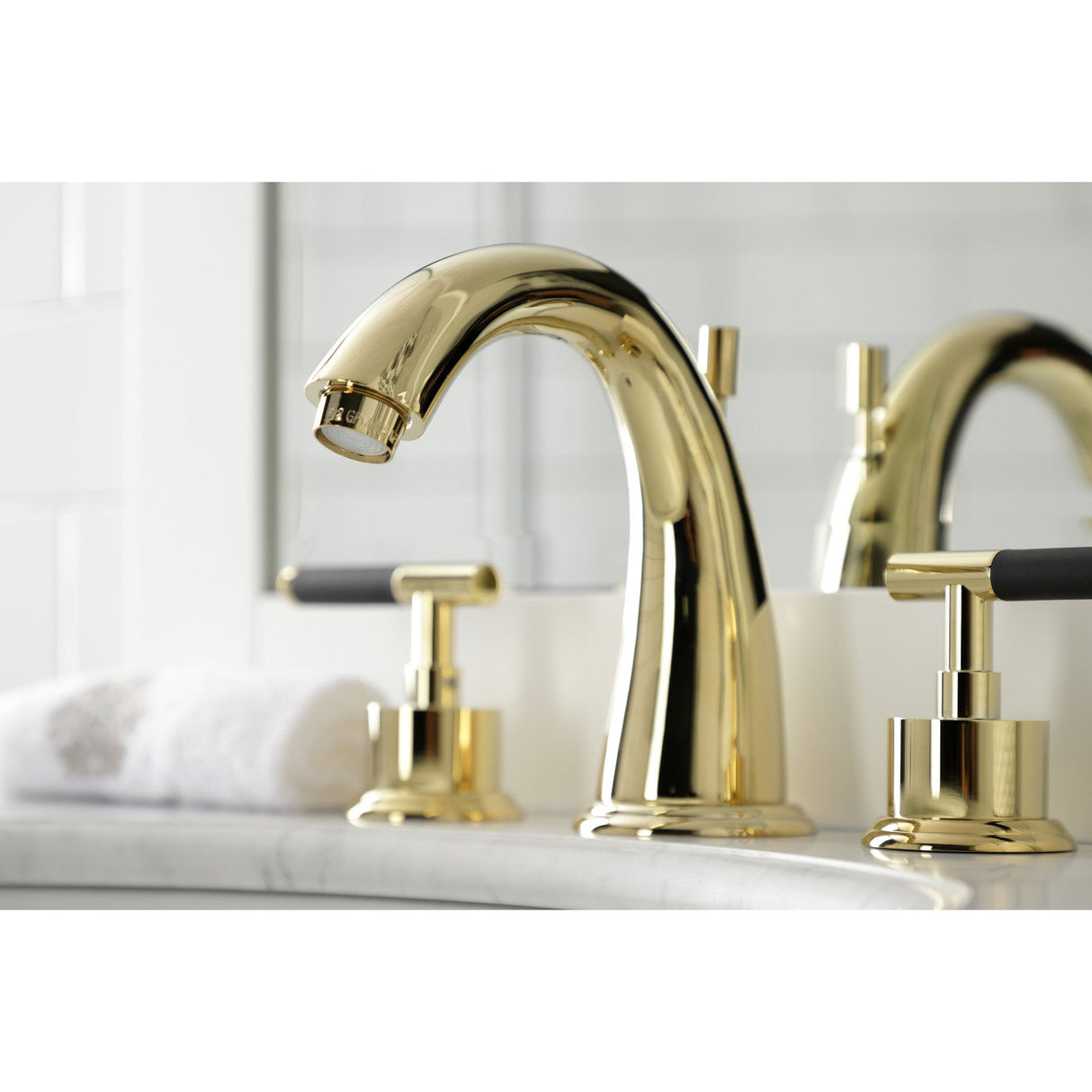 Kaiser KS2962CKL Two-Handle Deck Mount Widespread Bathroom Faucet with Brass Pop-Up, Polished Brass