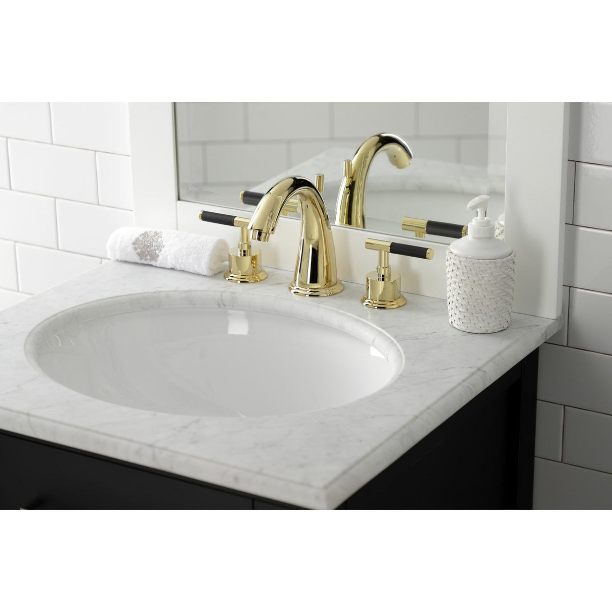 Kaiser KS2962CKL Two-Handle Deck Mount Widespread Bathroom Faucet with Brass Pop-Up, Polished Brass