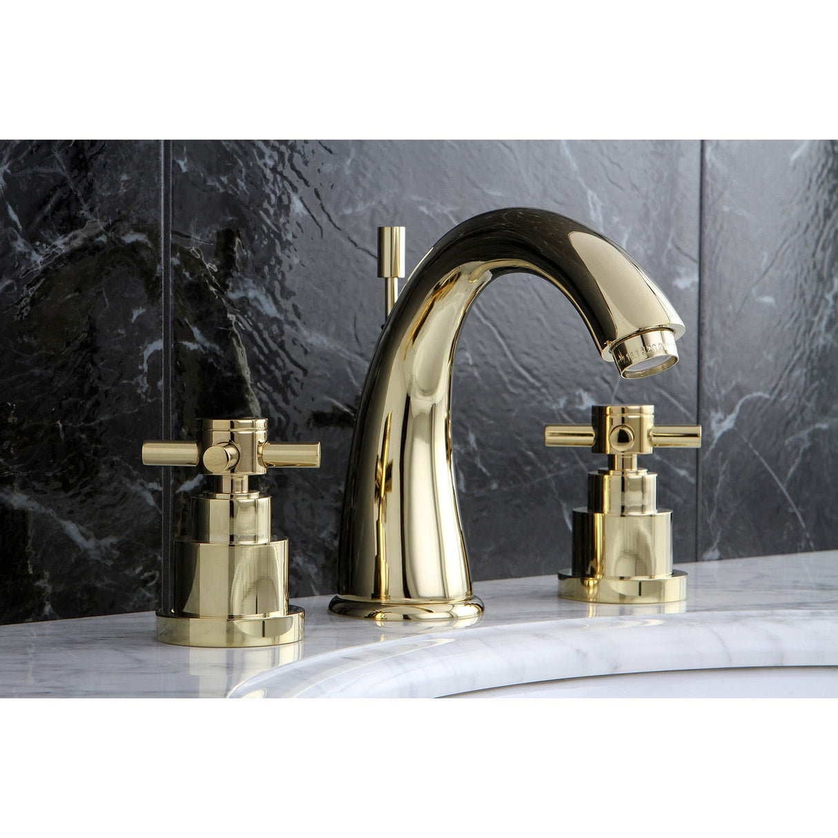 Elinvar KS2962EX Two-Handle 3-Hole Deck Mount Widespread Bathroom Faucet with Brass Pop-Up, Polished Brass