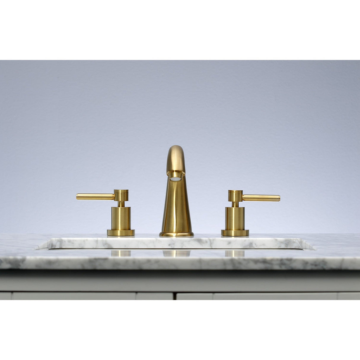 Concord KS2967DL Two-Handle 3-Hole Deck Mount Widespread Bathroom Faucet with Brass Pop-Up, Brushed Brass