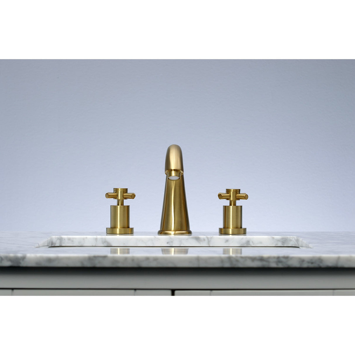 Concord KS2967DX Two-Handle 3-Hole Deck Mount Widespread Bathroom Faucet with Brass Pop-Up, Brushed Brass