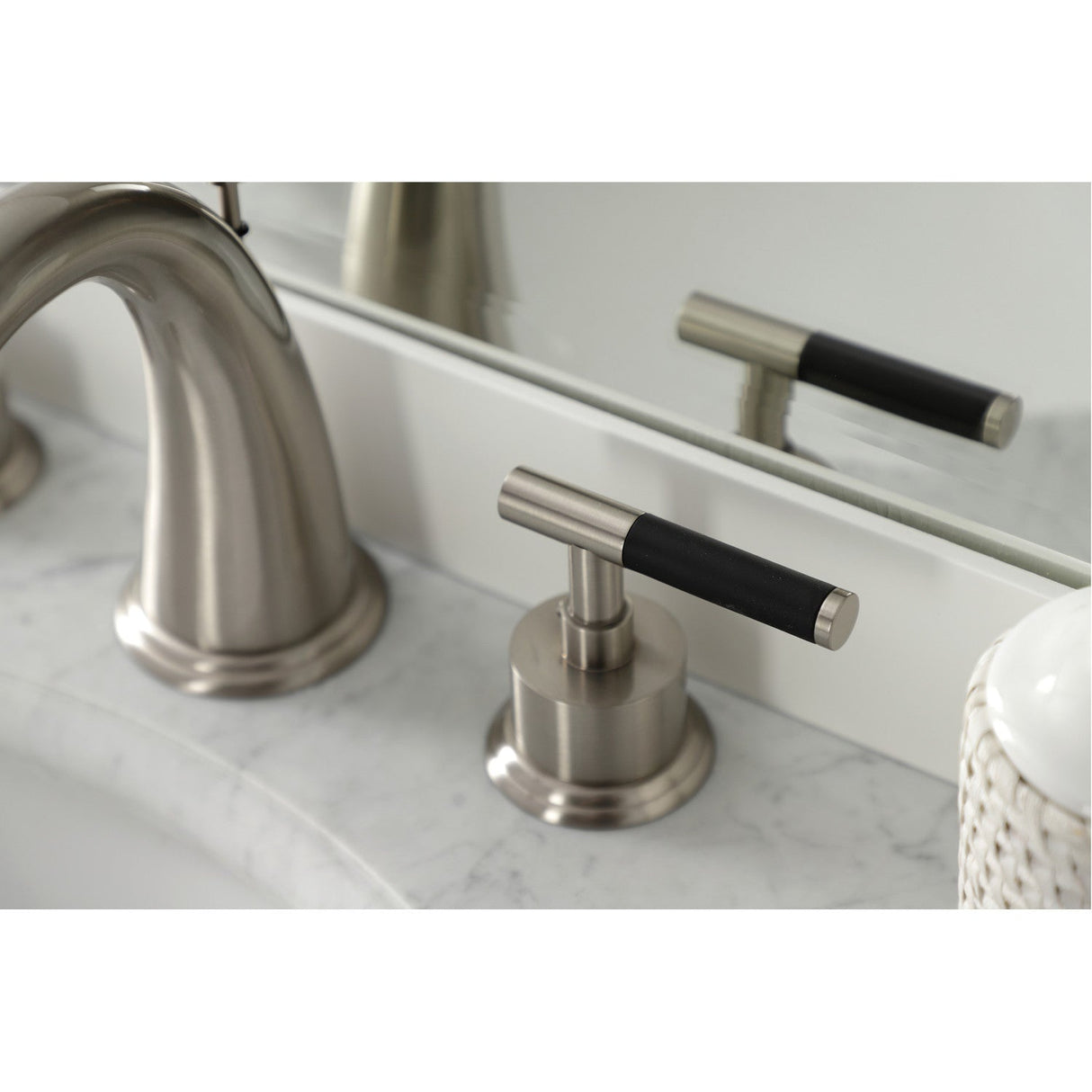 Kaiser KS2968CKL Two-Handle Deck Mount Widespread Bathroom Faucet with Brass Pop-Up, Brushed Nickel