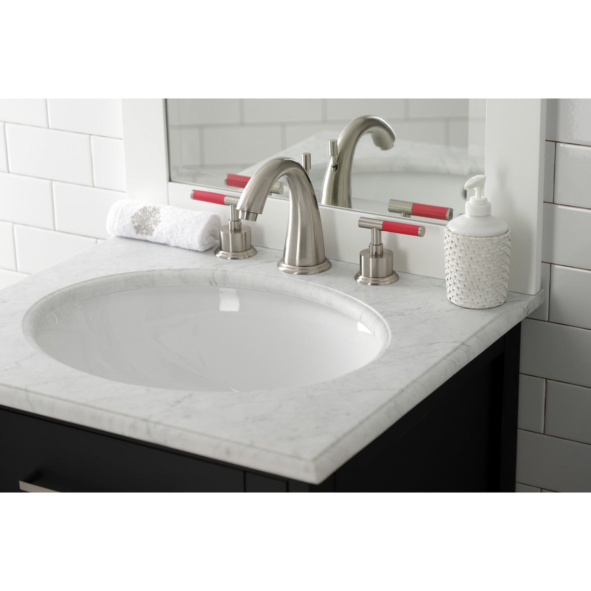 Kaiser KS2968CKL Two-Handle Deck Mount Widespread Bathroom Faucet with Brass Pop-Up, Brushed Nickel