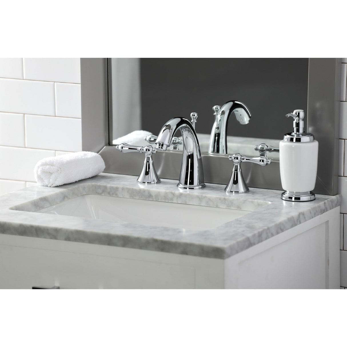 Naples KS2971AL Two-Handle 3-Hole Deck Mount Widespread Bathroom Faucet with Brass Pop-Up, Polished Chrome