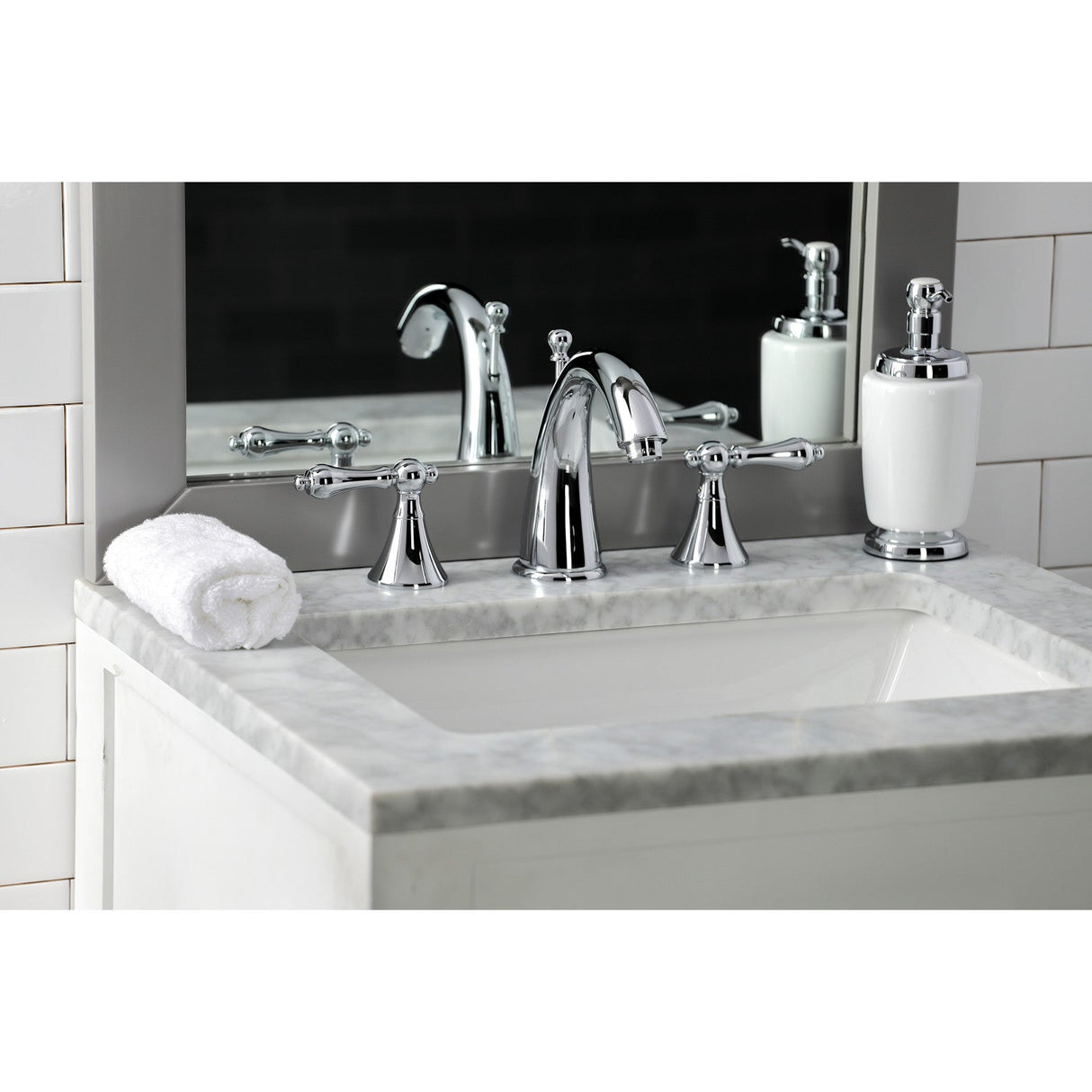 Naples KS2971AL Two-Handle 3-Hole Deck Mount Widespread Bathroom Faucet with Brass Pop-Up, Polished Chrome