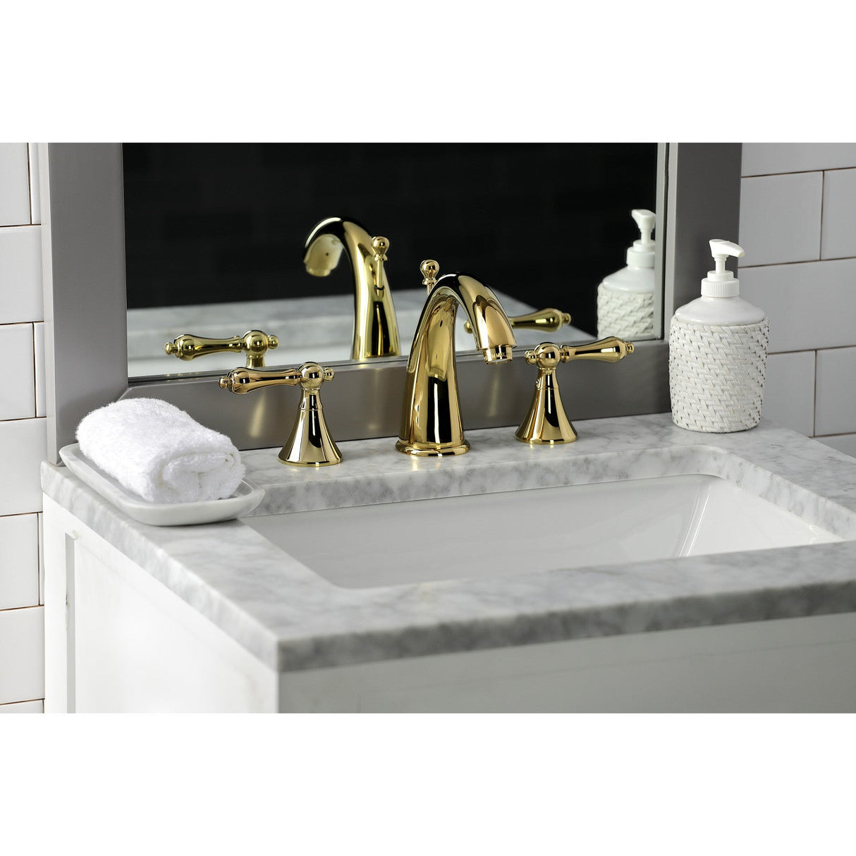 Naples KS2972AL Two-Handle 3-Hole Deck Mount Widespread Bathroom Faucet with Brass Pop-Up, Polished Brass