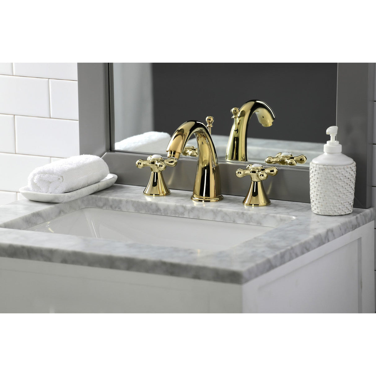 Naples KS2972AX Two-Handle 3-Hole Deck Mount Widespread Bathroom Faucet with Brass Pop-Up, Polished Brass