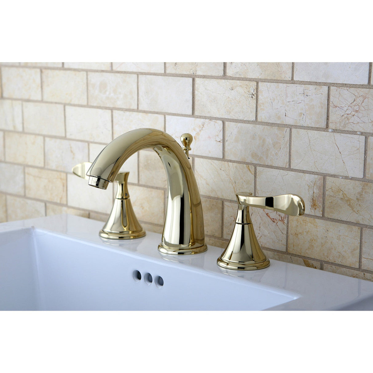 Century KS2972CFL Two-Handle 3-Hole Deck Mount Widespread Bathroom Faucet with Brass Pop-Up, Polished Brass