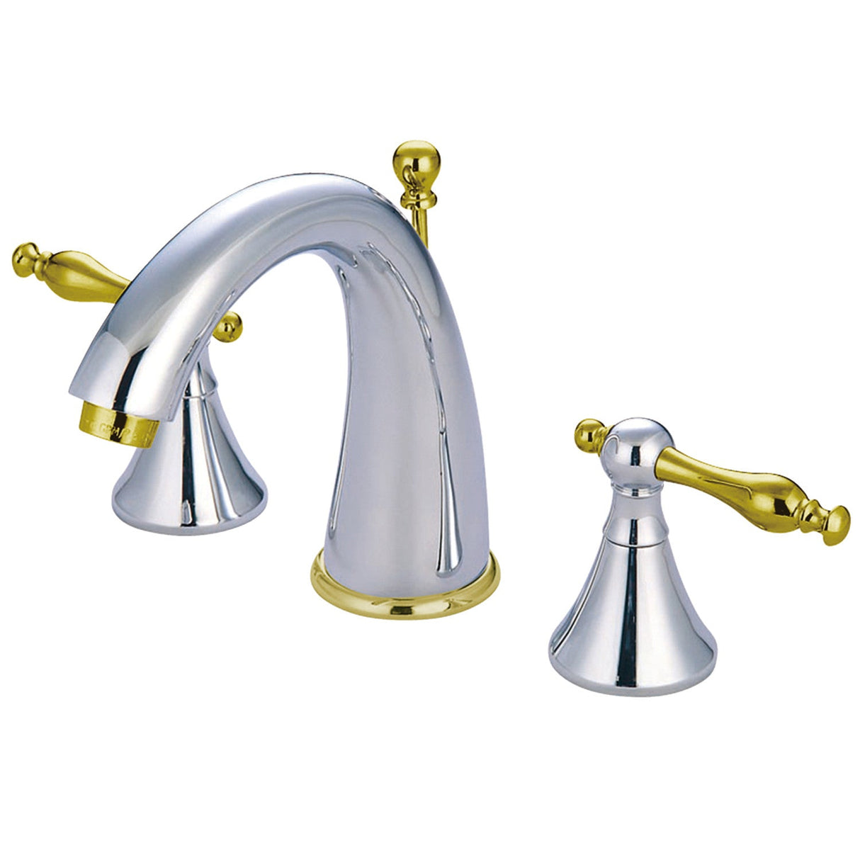 Naples KS2974NL Two-Handle 3-Hole Deck Mount Widespread Bathroom Faucet with Brass Pop-Up, Polished Chrome/Polished Brass