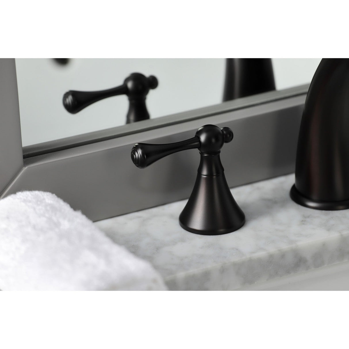 English Country KS2975BL Two-Handle 3-Hole Deck Mount Widespread Bathroom Faucet with Brass Pop-Up, Oil Rubbed Bronze