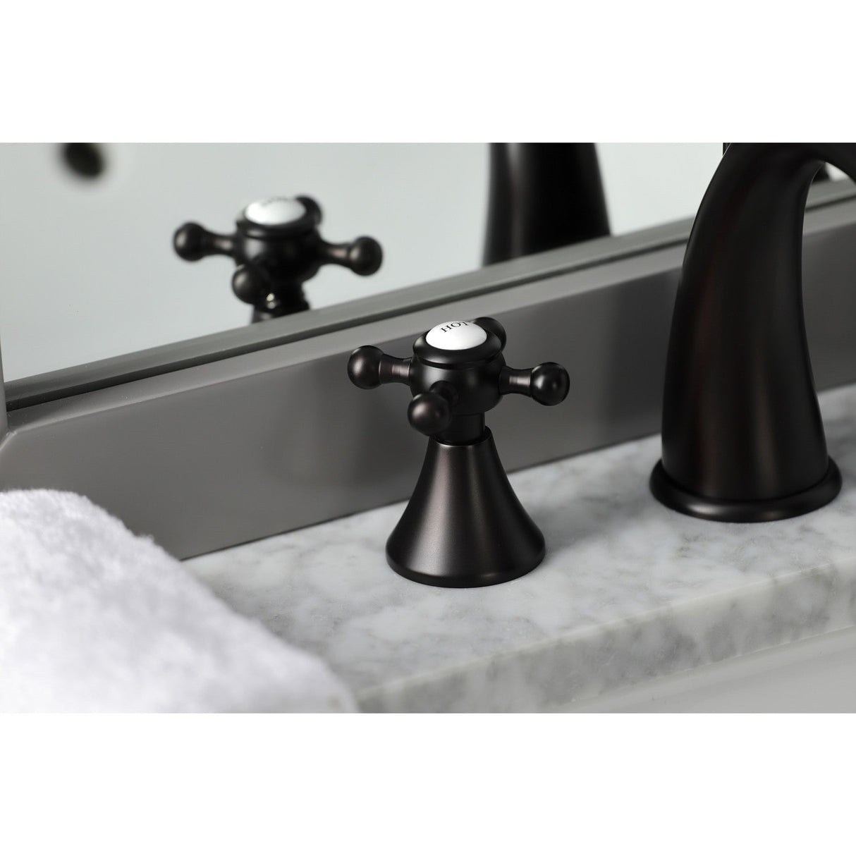 English Country KS2975BX Two-Handle 3-Hole Deck Mount Widespread Bathroom Faucet with Brass Pop-Up, Oil Rubbed Bronze