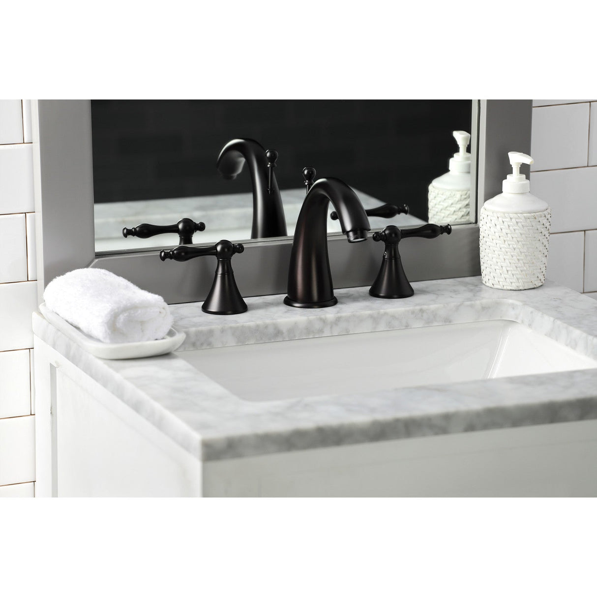 Naples KS2975NL Two-Handle 3-Hole Deck Mount Widespread Bathroom Faucet with Brass Pop-Up, Oil Rubbed Bronze