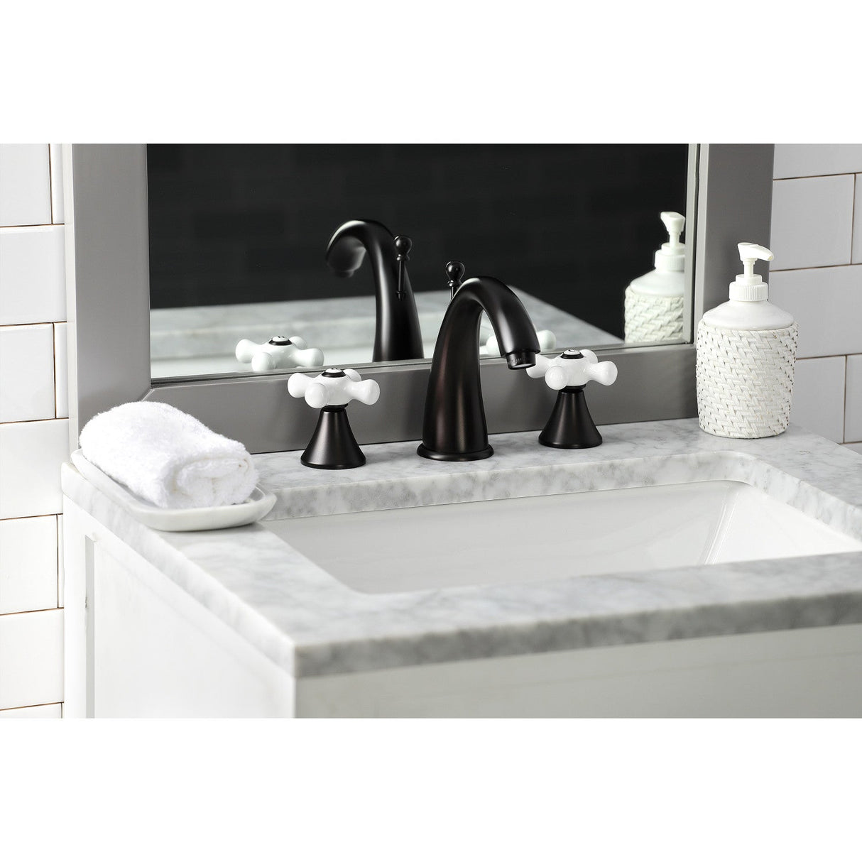 Naples KS2975PX Two-Handle 3-Hole Deck Mount Widespread Bathroom Faucet with Brass Pop-Up, Oil Rubbed Bronze