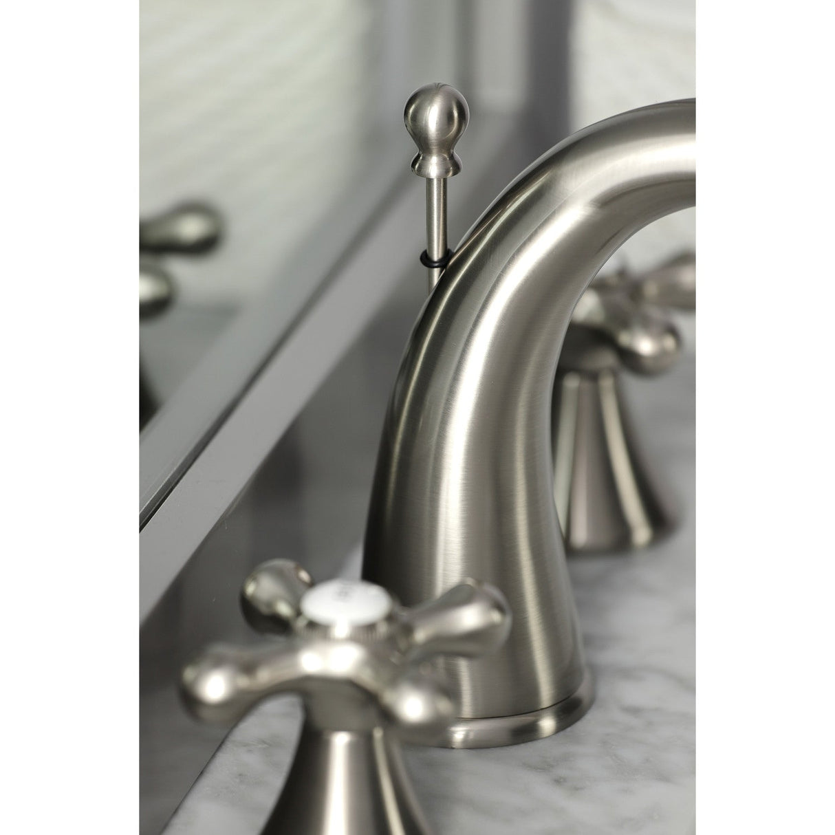 Naples KS2978AX Two-Handle 3-Hole Deck Mount Widespread Bathroom Faucet with Brass Pop-Up, Brushed Nickel