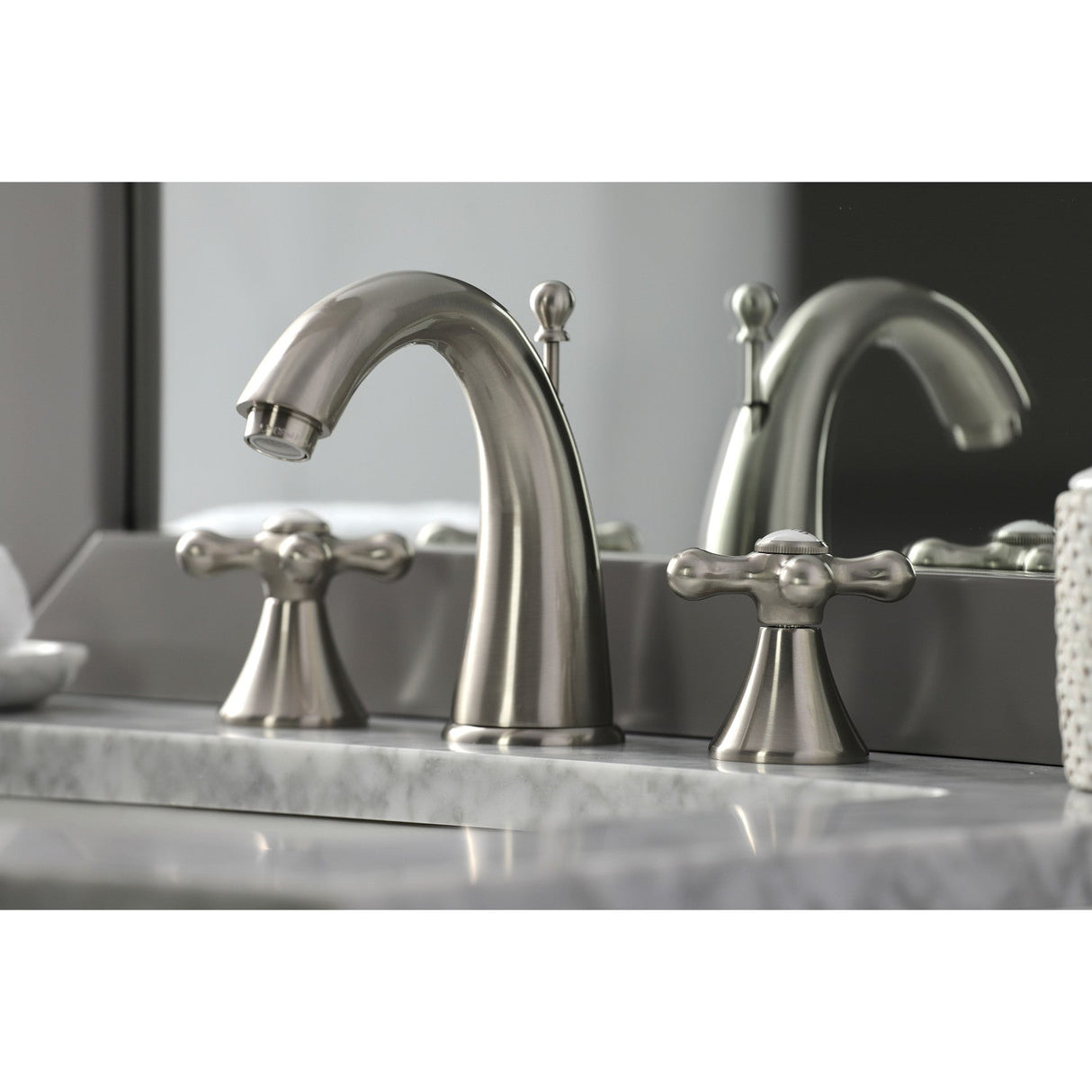 Naples KS2978AX Two-Handle 3-Hole Deck Mount Widespread Bathroom Faucet with Brass Pop-Up, Brushed Nickel