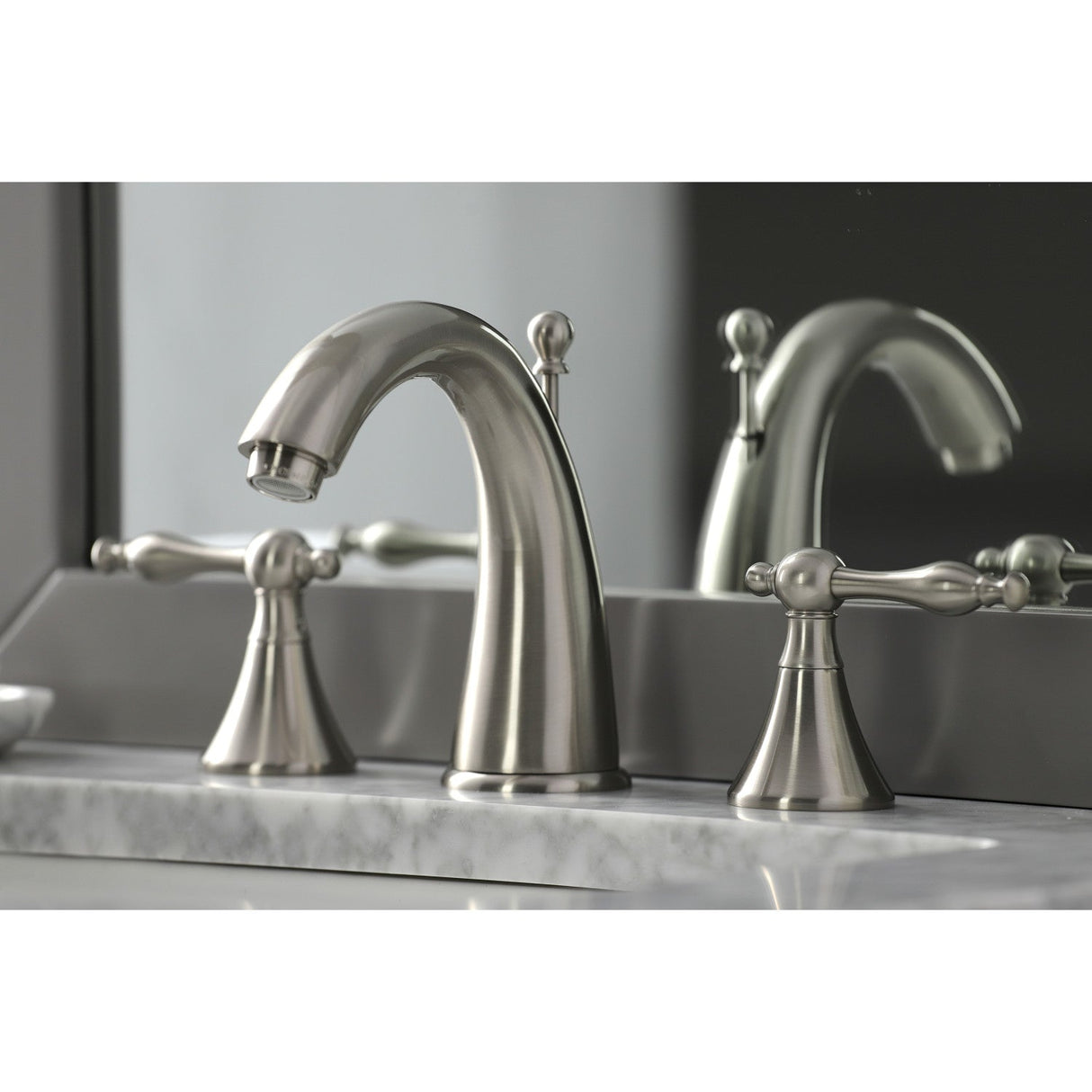 Naples KS2978NL Two-Handle 3-Hole Deck Mount Widespread Bathroom Faucet with Brass Pop-Up, Brushed Nickel