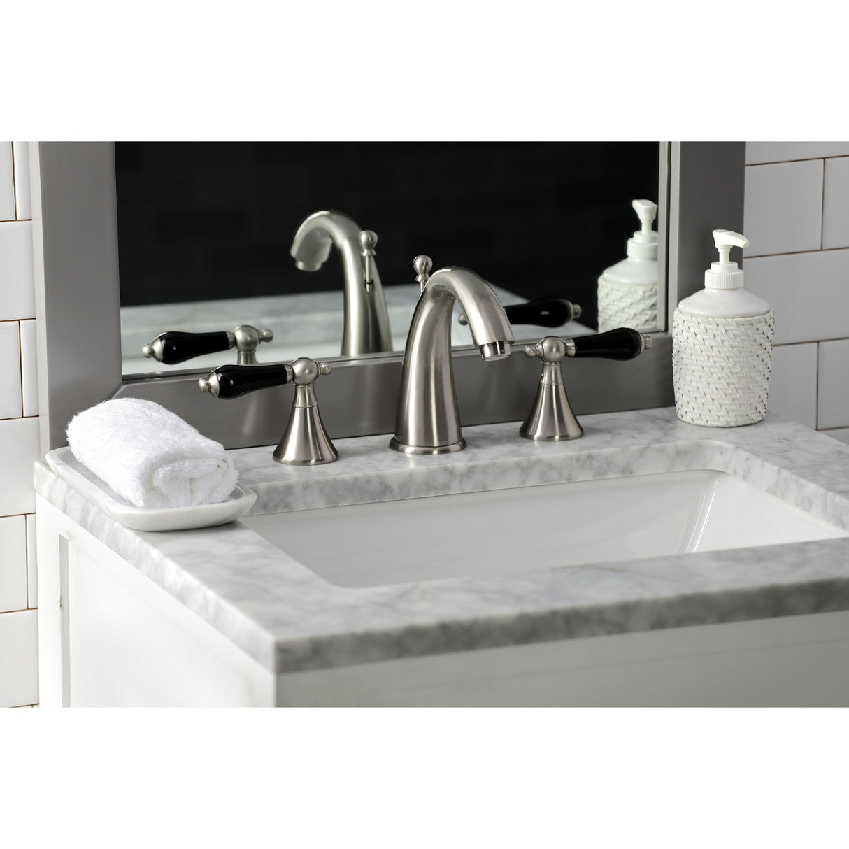 Duchess KS2978PKL Two-Handle Deck Mount Widespread Bathroom Faucet with Brass Pop-Up, Brushed Nickel