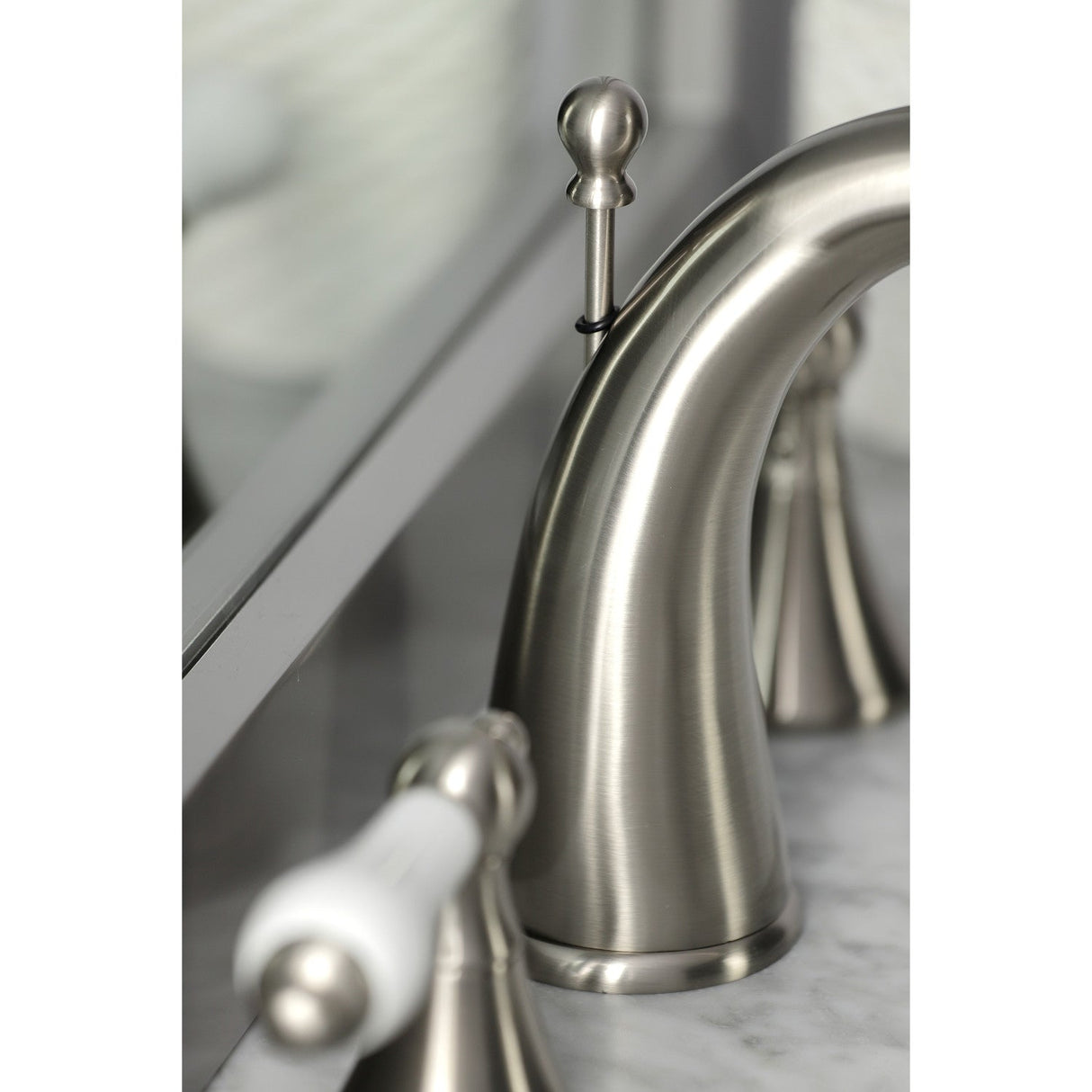 Naples KS2978PL Two-Handle 3-Hole Deck Mount Widespread Bathroom Faucet with Brass Pop-Up, Brushed Nickel