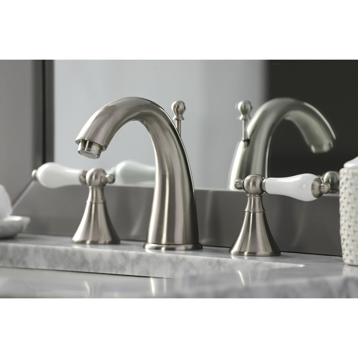 Naples KS2978PL Two-Handle 3-Hole Deck Mount Widespread Bathroom Faucet with Brass Pop-Up, Brushed Nickel