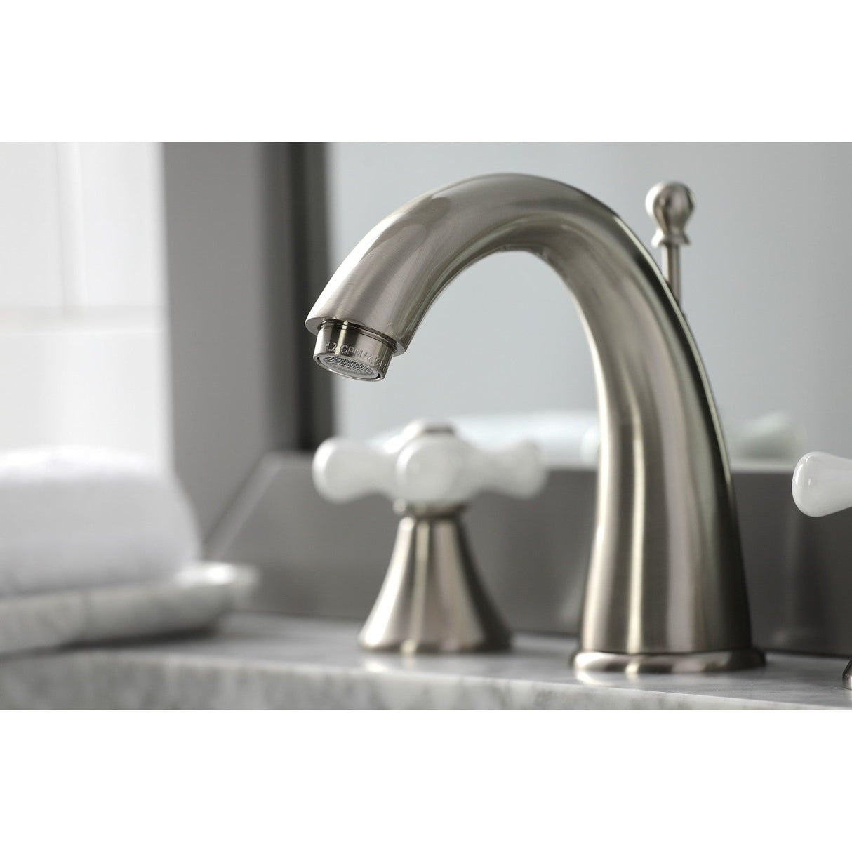 Naples KS2978PX Two-Handle 3-Hole Deck Mount Widespread Bathroom Faucet with Brass Pop-Up, Brushed Nickel
