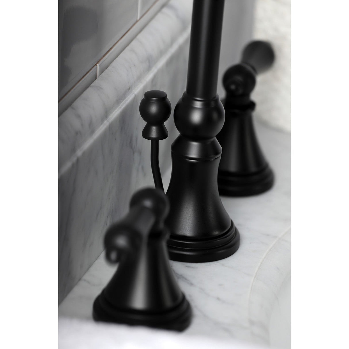 Governor KS2980AL Two-Handle 3-Hole Deck Mount Widespread Bathroom Faucet with Brass Pop-Up, Matte Black