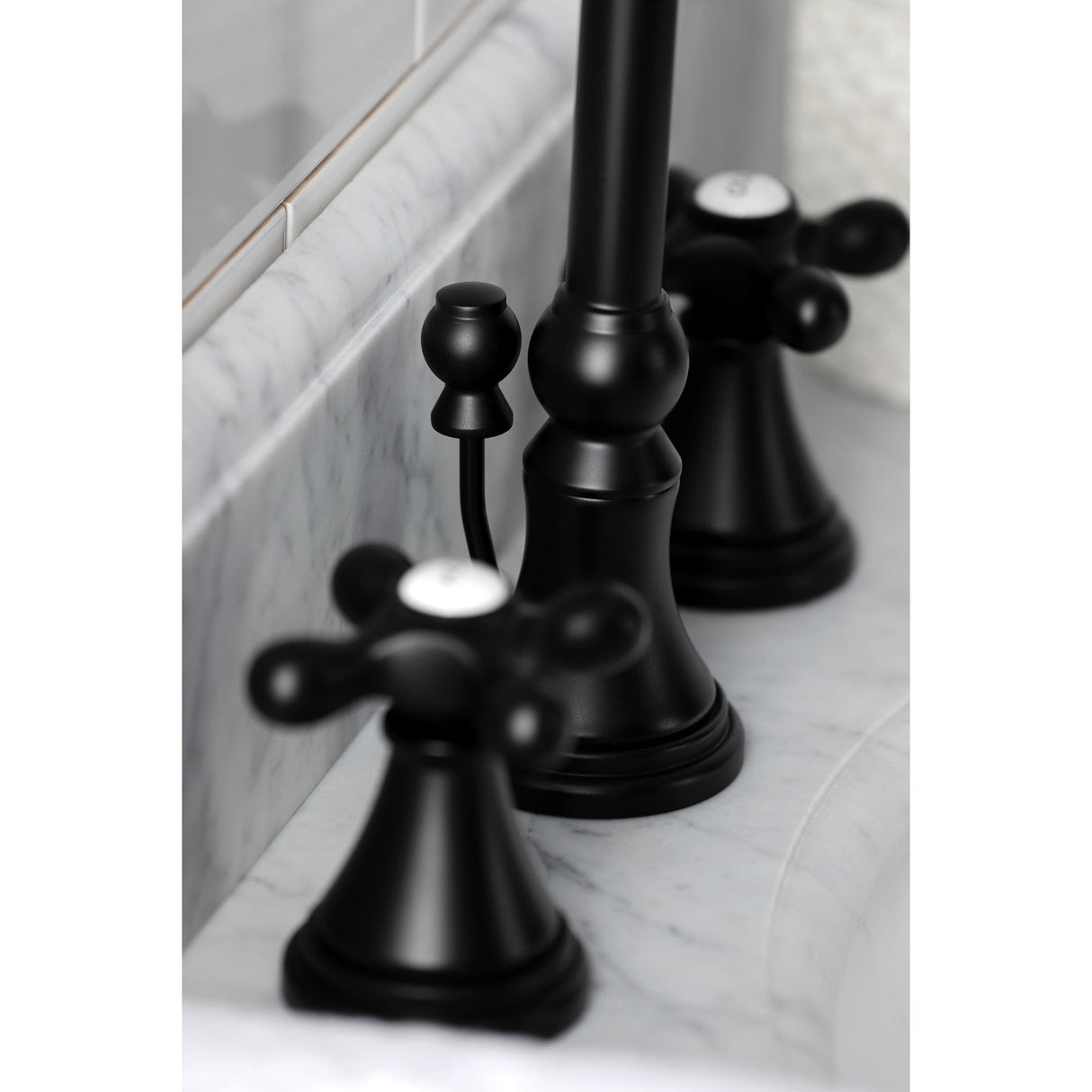 Governor KS2980AX Two-Handle 3-Hole Deck Mount Widespread Bathroom Faucet with Brass Pop-Up, Matte Black