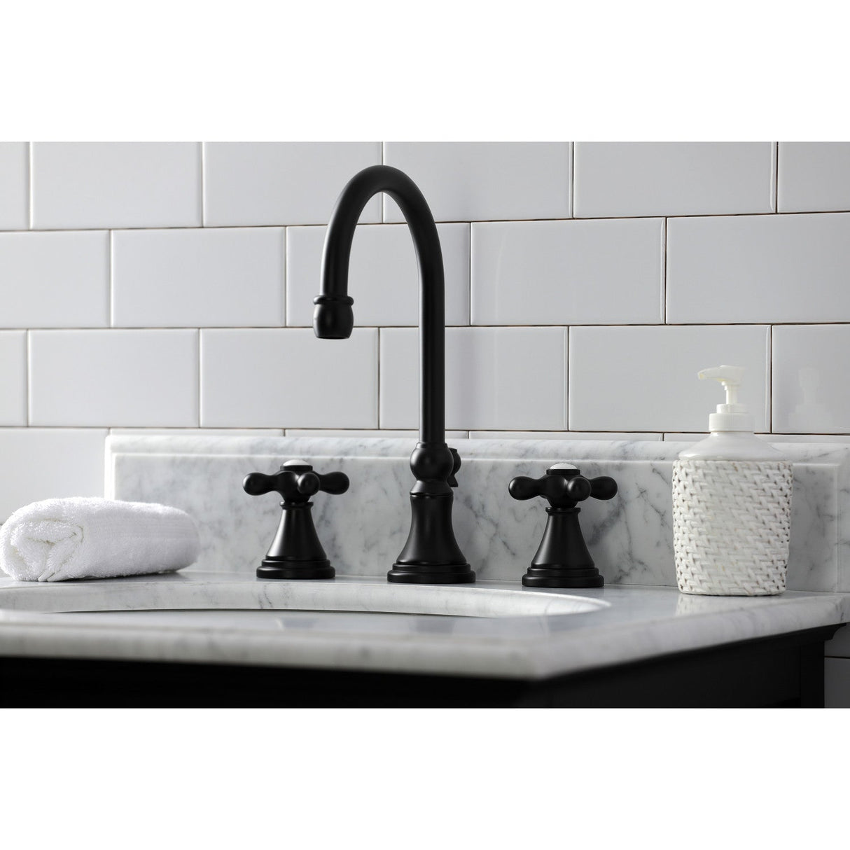 Governor KS2980AX Two-Handle 3-Hole Deck Mount Widespread Bathroom Faucet with Brass Pop-Up, Matte Black