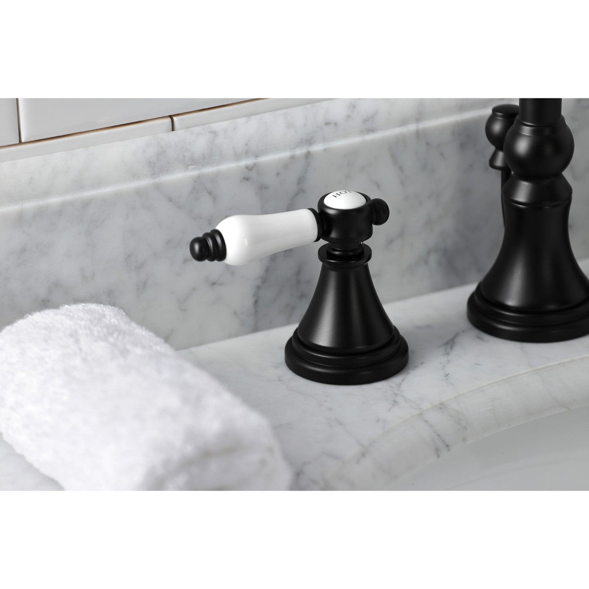 Bel-Air KS2980BPL Two-Handle 3-Hole Deck Mount Widespread Bathroom Faucet with Brass Pop-Up, Matte Black
