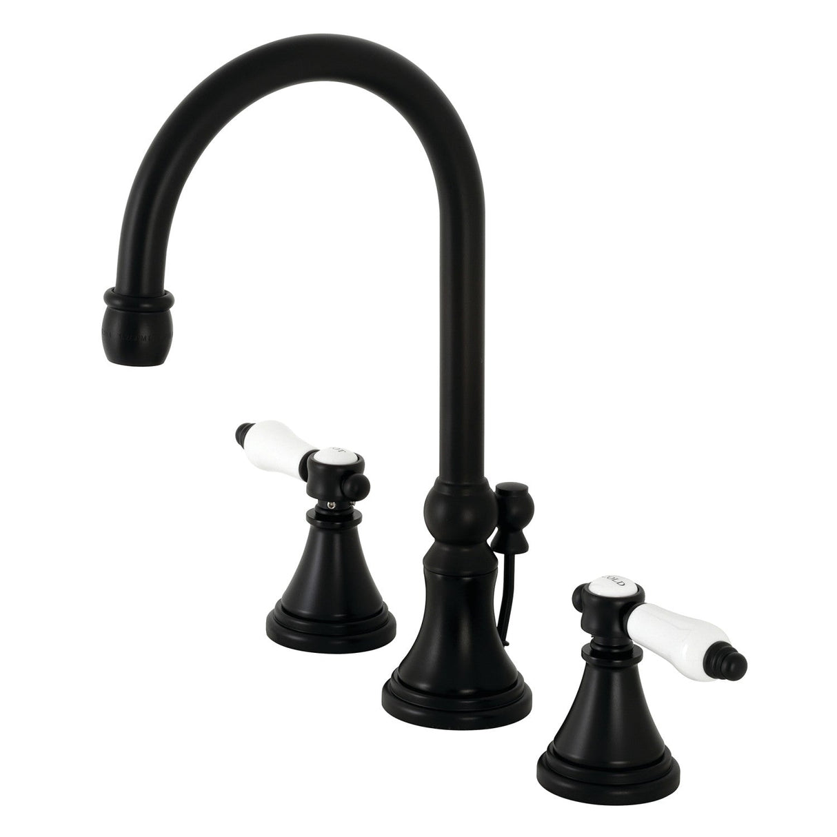 Bel-Air KS2980BPL Two-Handle 3-Hole Deck Mount Widespread Bathroom Faucet with Brass Pop-Up, Matte Black