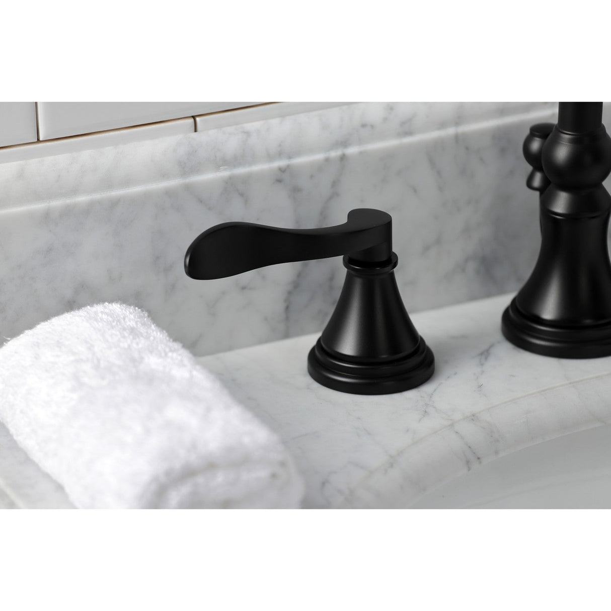 NuFrench KS2980DFL Two-Handle 3-Hole Deck Mount Widespread Bathroom Faucet with Brass Pop-Up, Matte Black