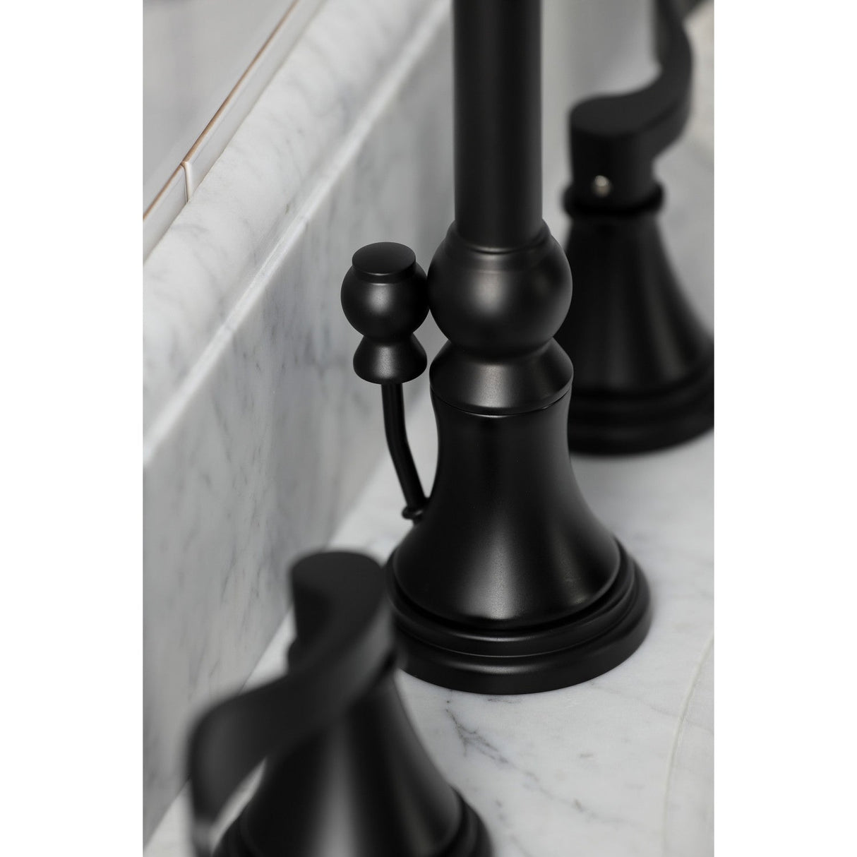 NuFrench KS2980DFL Two-Handle 3-Hole Deck Mount Widespread Bathroom Faucet with Brass Pop-Up, Matte Black