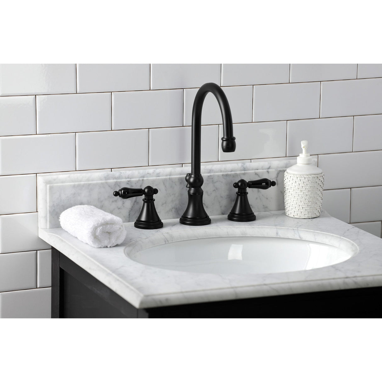 Duchess KS2980PKL Two-Handle 3-Hole Deck Mount Widespread Bathroom Faucet with Brass Pop-Up, Matte Black