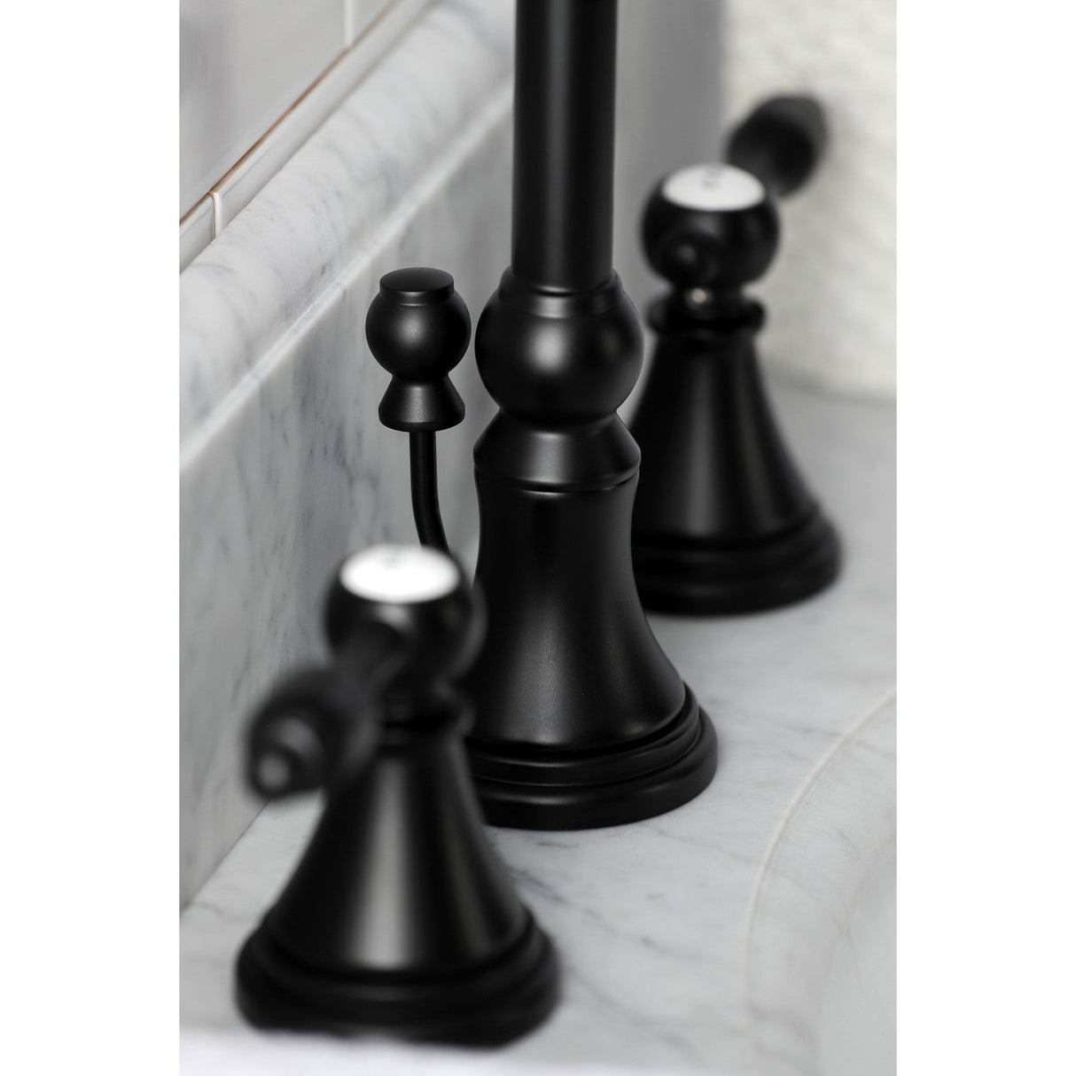 Tudor KS2980TAL Two-Handle 3-Hole Deck Mount Widespread Bathroom Faucet with Brass Pop-Up, Matte Black