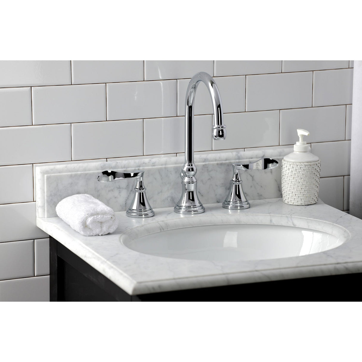 Century KS2981CFL Two-Handle 3-Hole Deck Mount Widespread Bathroom Faucet with Brass Pop-Up, Polished Chrome