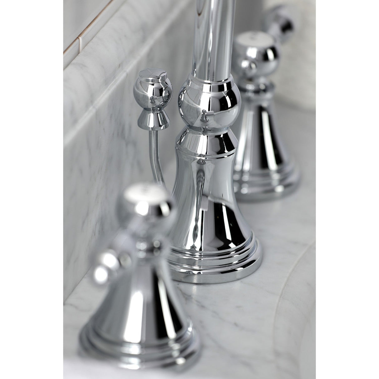 Tudor KS2981TAL Two-Handle 3-Hole Deck Mount Widespread Bathroom Faucet with Brass Pop-Up, Polished Chrome