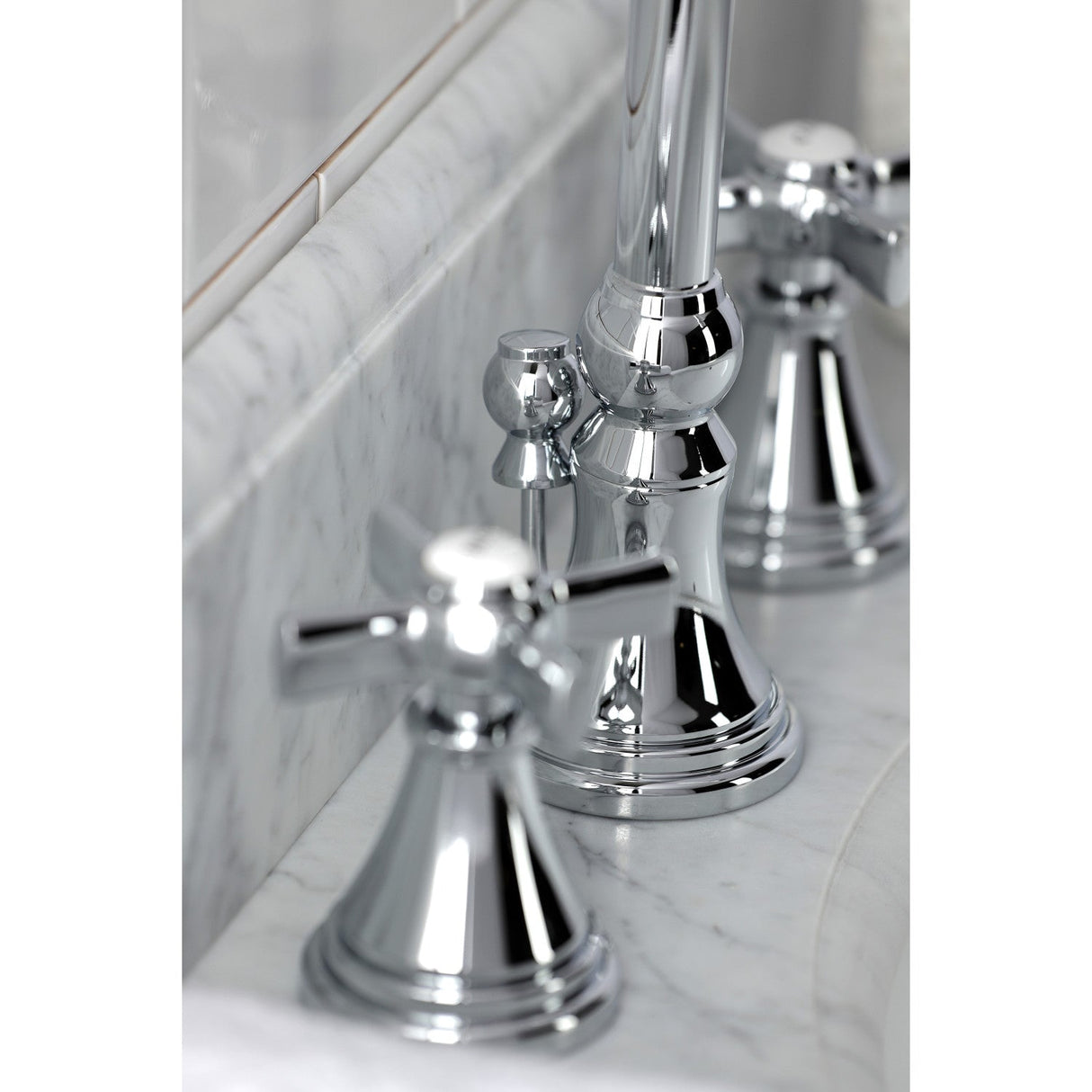 Millennium KS2981ZX Two-Handle 3-Hole Deck Mount Widespread Bathroom Faucet with Brass Pop-Up, Polished Chrome