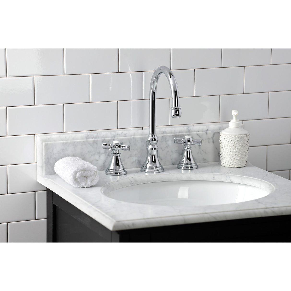 Millennium KS2981ZX Two-Handle 3-Hole Deck Mount Widespread Bathroom Faucet with Brass Pop-Up, Polished Chrome