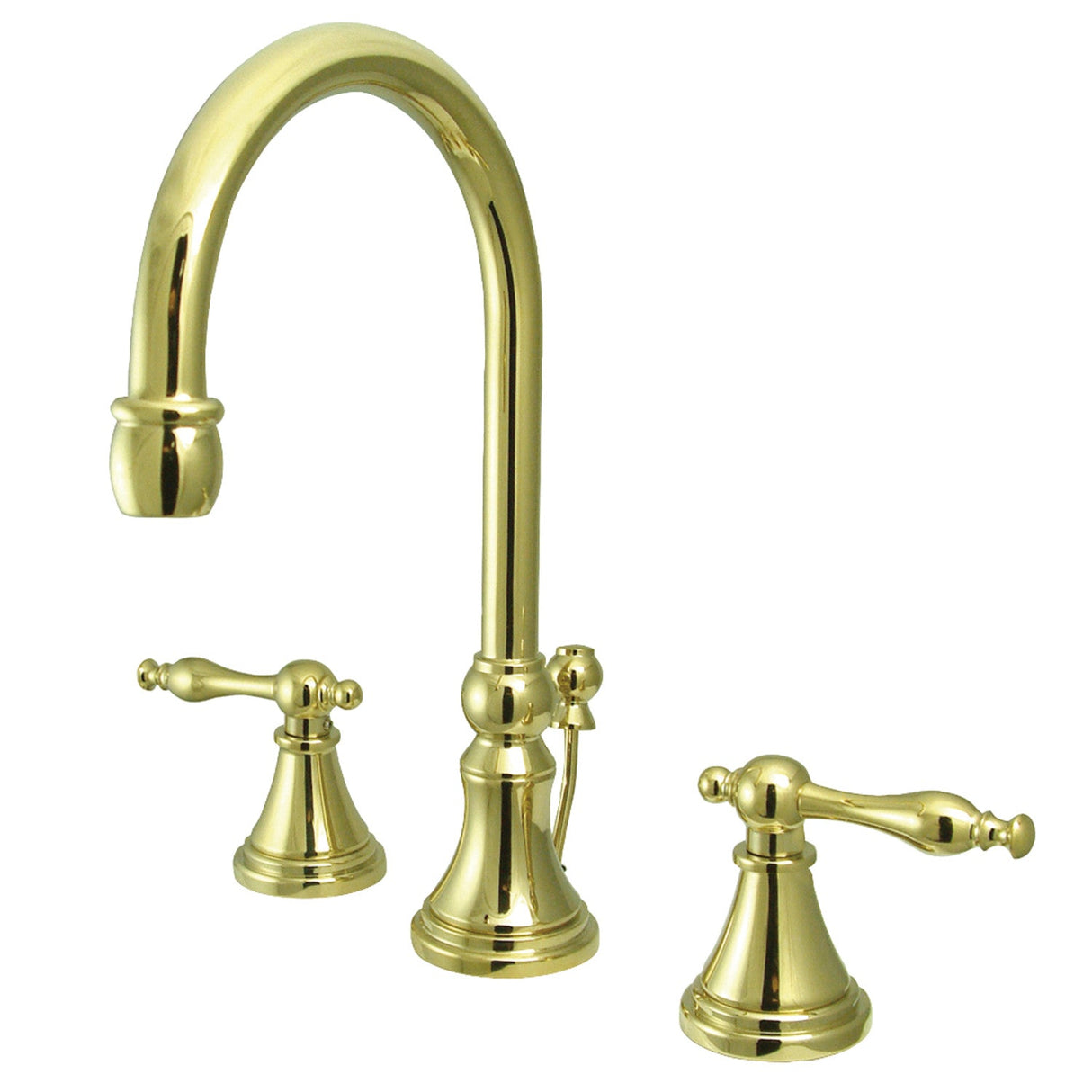Governor KS2982NL Two-Handle 3-Hole Deck Mount Widespread Bathroom Faucet with Brass Pop-Up, Polished Brass
