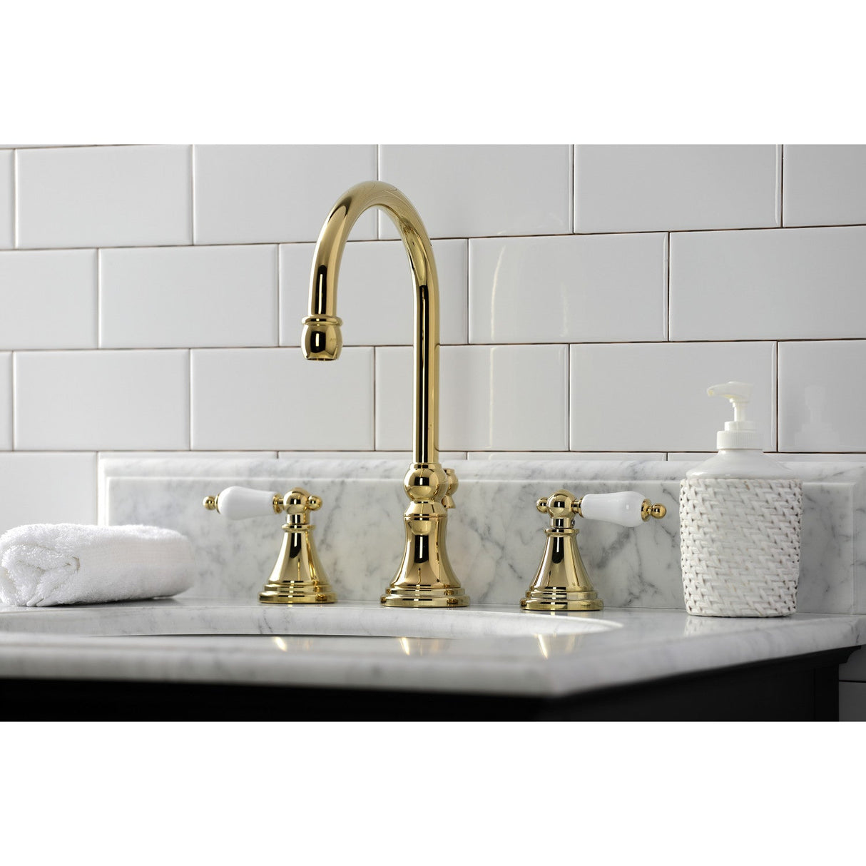 Governor KS2982PL Two-Handle 3-Hole Deck Mount Widespread Bathroom Faucet with Brass Pop-Up, Polished Brass
