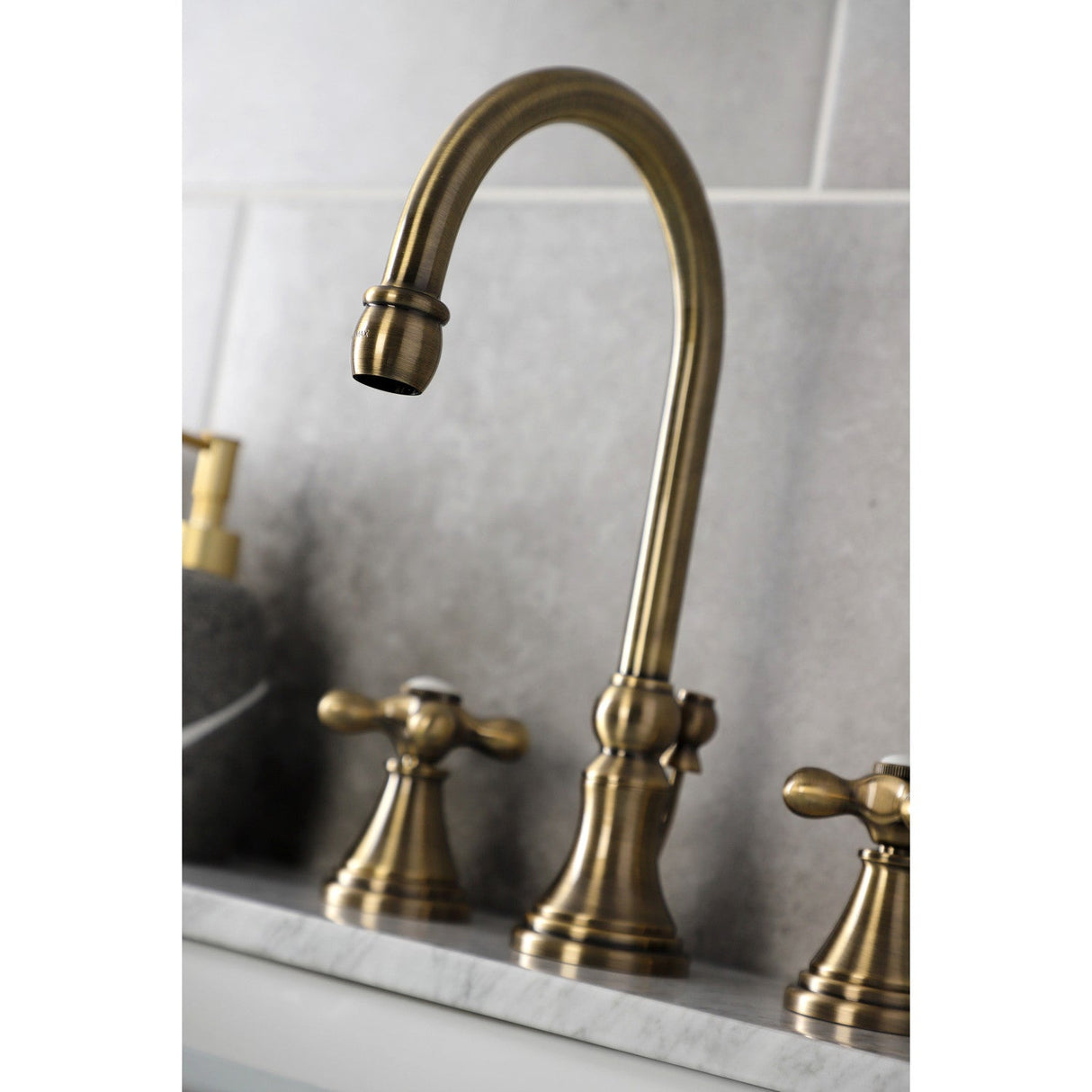 Governor KS2983AX Two-Handle 3-Hole Deck Mount Widespread Bathroom Faucet with Brass Pop-Up, Antique Brass