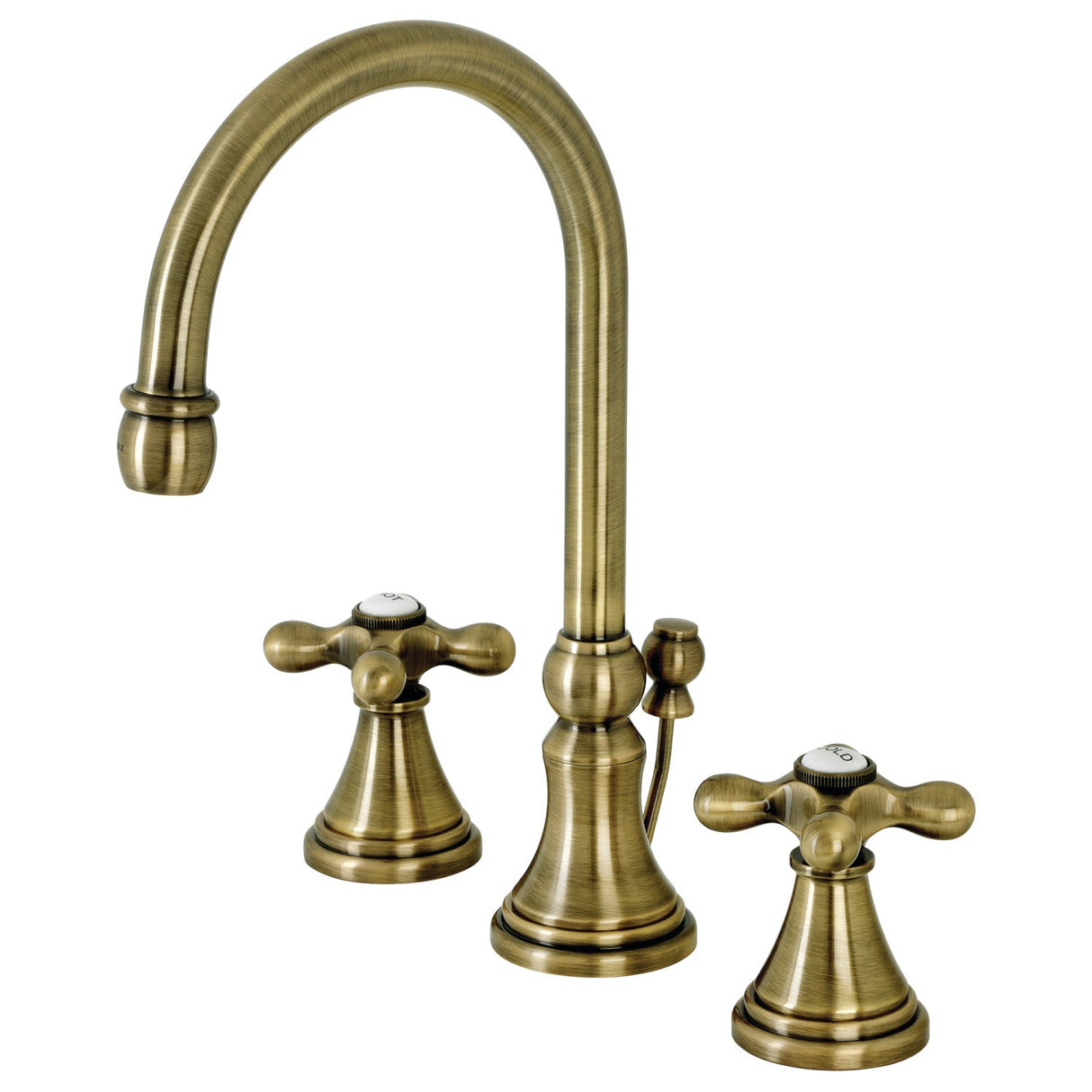Governor KS2983AX Two-Handle 3-Hole Deck Mount Widespread Bathroom Faucet with Brass Pop-Up, Antique Brass