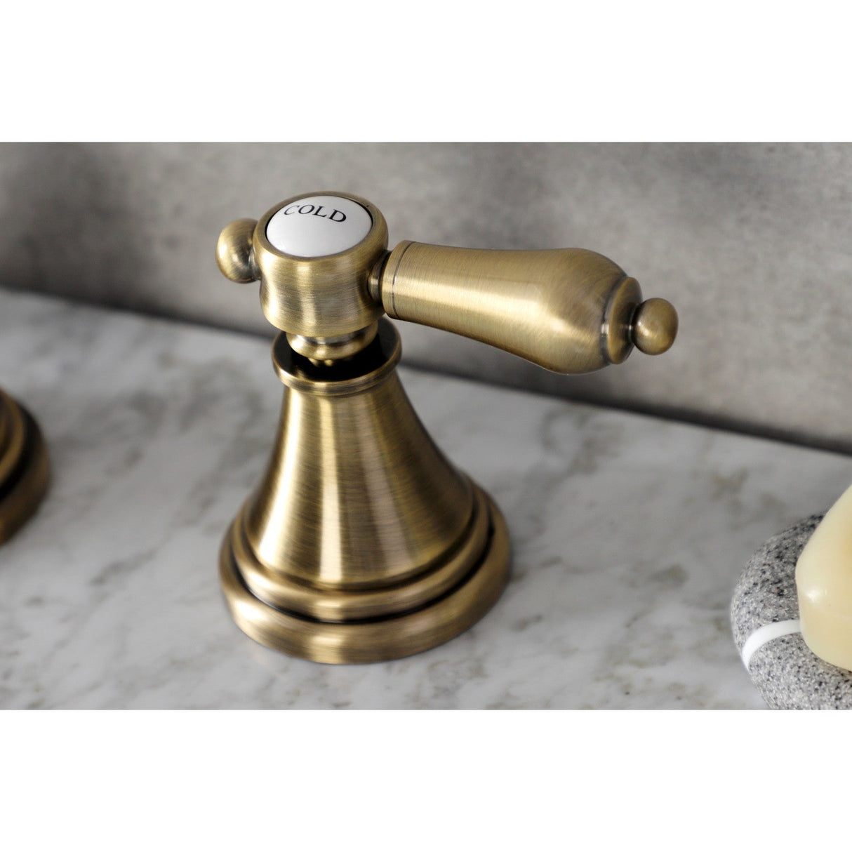 Heirloom KS2983BAL Two-Handle 3-Hole Deck Mount Widespread Bathroom Faucet with Brass Pop-Up, Antique Brass