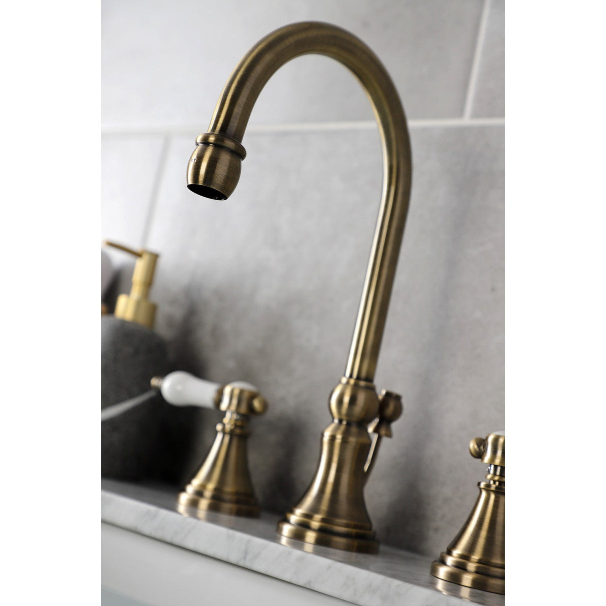 Bel-Air KS2983BPL Two-Handle 3-Hole Deck Mount Widespread Bathroom Faucet with Brass Pop-Up, Antique Brass