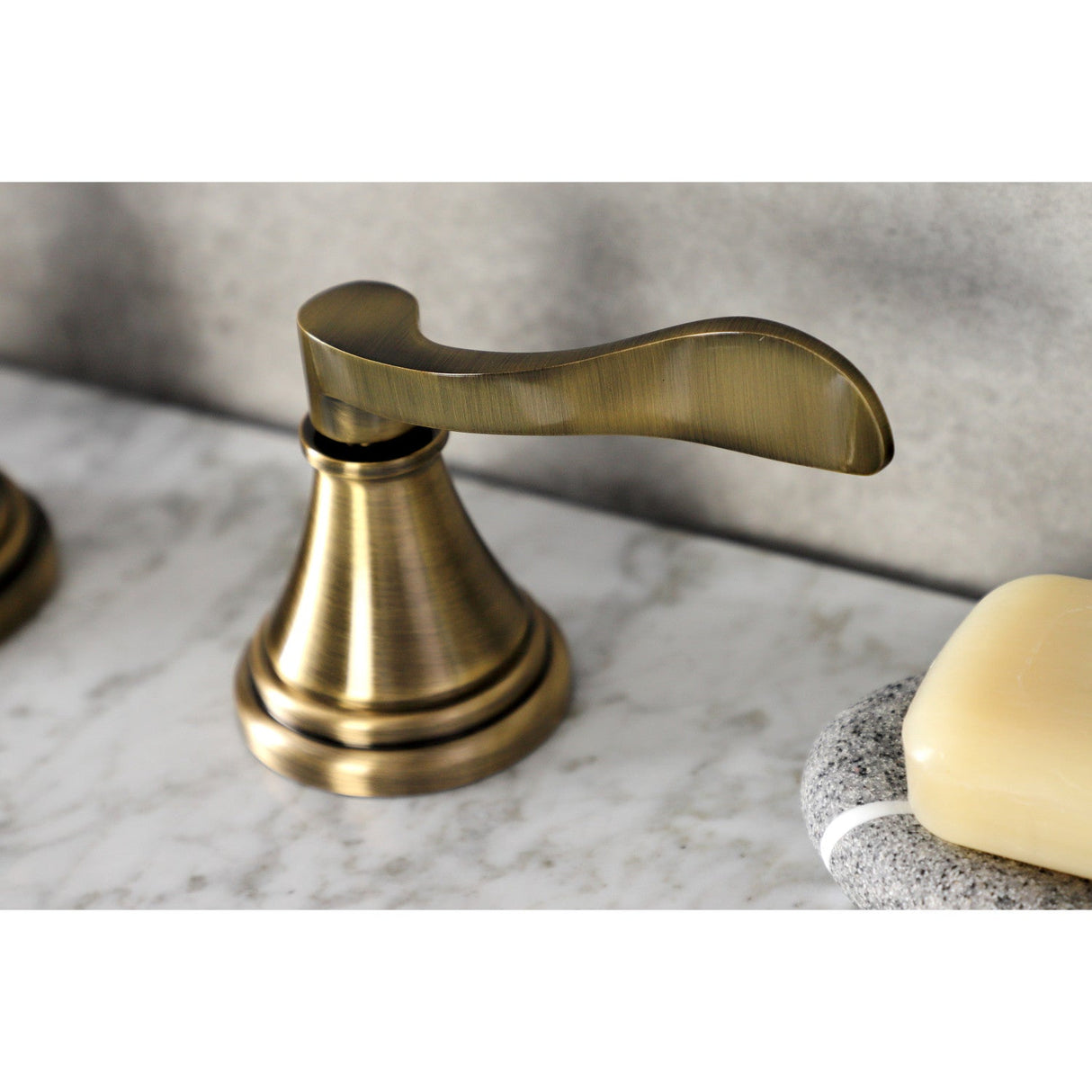 NuFrench KS2983DFL Two-Handle 3-Hole Deck Mount Widespread Bathroom Faucet with Brass Pop-Up, Antique Brass