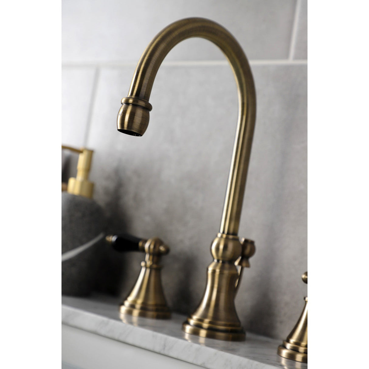Duchess KS2983PKL Two-Handle 3-Hole Deck Mount Widespread Bathroom Faucet with Brass Pop-Up, Antique Brass