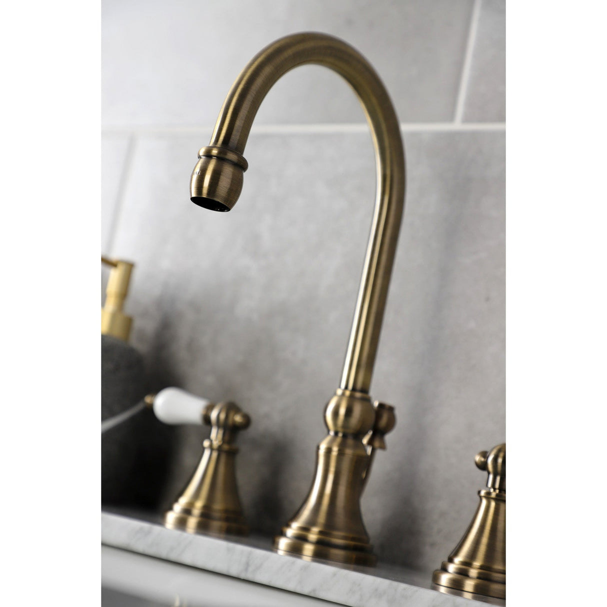 Governor KS2983PL Two-Handle 3-Hole Deck Mount Widespread Bathroom Faucet with Brass Pop-Up, Antique Brass