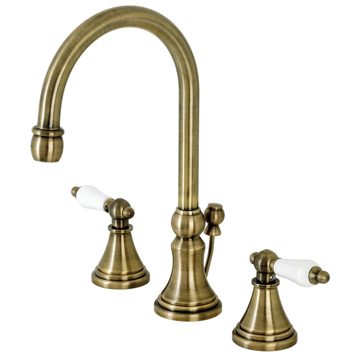 Governor KS2983PL Two-Handle 3-Hole Deck Mount Widespread Bathroom Faucet with Brass Pop-Up, Antique Brass